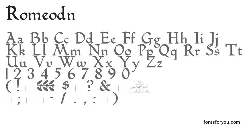 Шрифт Romeodn – алфавит, цифры, специальные символы
