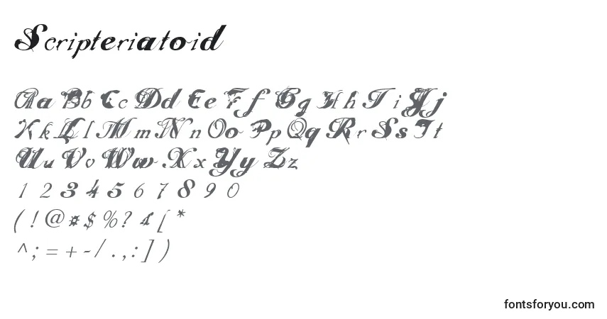 Czcionka Scripteriatoid – alfabet, cyfry, specjalne znaki