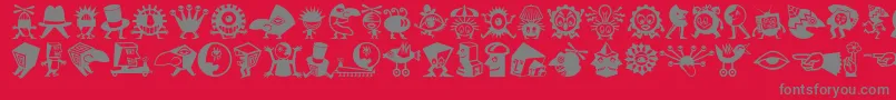 Minipicslilcreatures-Schriftart – Graue Schriften auf rotem Hintergrund