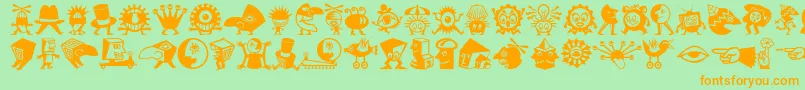 Minipicslilcreatures-fontti – oranssit fontit vihreällä taustalla