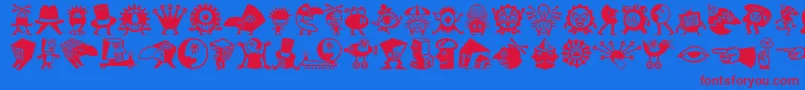 Minipicslilcreatures Font – Red Fonts on Blue Background