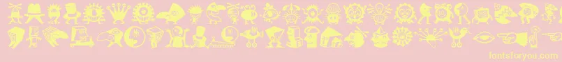 Minipicslilcreatures-Schriftart – Gelbe Schriften auf rosa Hintergrund