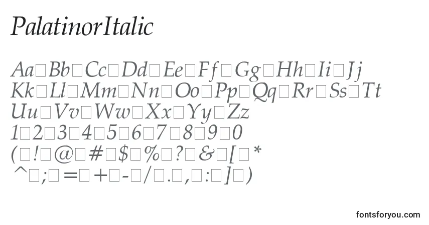 A fonte PalatinorItalic – alfabeto, números, caracteres especiais