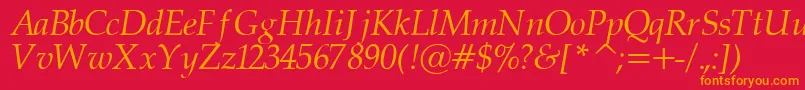 PalatinorItalic-Schriftart – Orangefarbene Schriften auf rotem Hintergrund