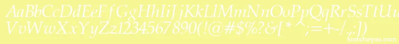PalatinorItalic-fontti – valkoiset fontit keltaisella taustalla