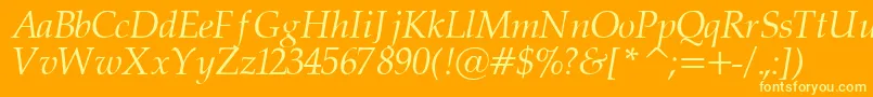 PalatinorItalic-Schriftart – Gelbe Schriften auf orangefarbenem Hintergrund