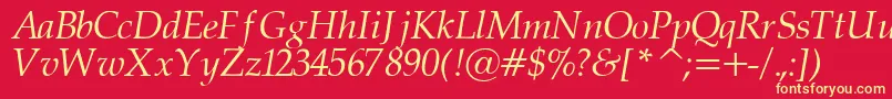 PalatinorItalic-Schriftart – Gelbe Schriften auf rotem Hintergrund