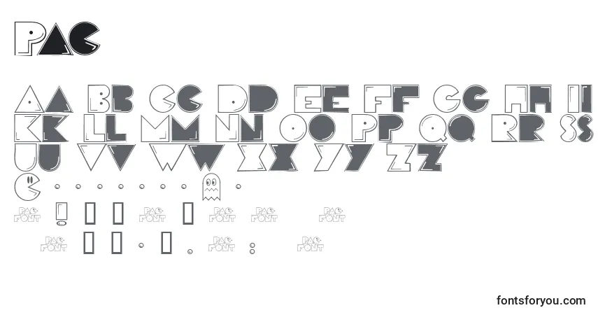 Czcionka Pac – alfabet, cyfry, specjalne znaki