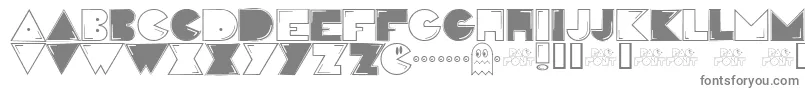 Pac-fontti – harmaat kirjasimet valkoisella taustalla
