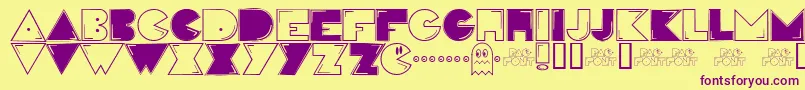 Weitere Informationen zur Pac-Schriftart Pac-Schriftart – Violette Schriften auf gelbem Hintergrund