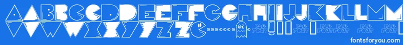 Saiba mais sobre a fonte Pac Fonte Pac – fontes brancas em um fundo azul