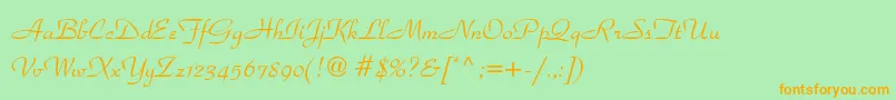 フォントParkavenuestd – オレンジの文字が緑の背景にあります。