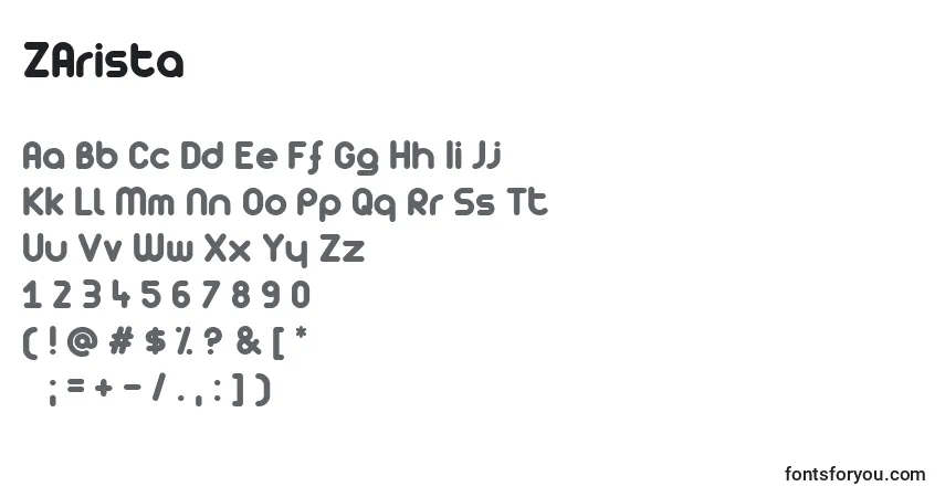 Шрифт ZArista – алфавит, цифры, специальные символы