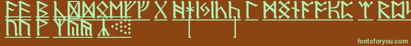 フォントRuneD1 – 緑色の文字が茶色の背景にあります。