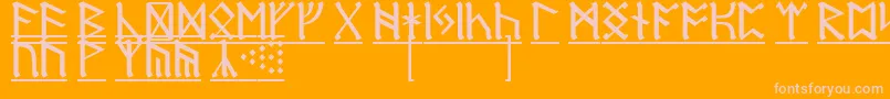 RuneD1-Schriftart – Rosa Schriften auf orangefarbenem Hintergrund