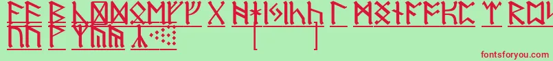 RuneD1-Schriftart – Rote Schriften auf grünem Hintergrund