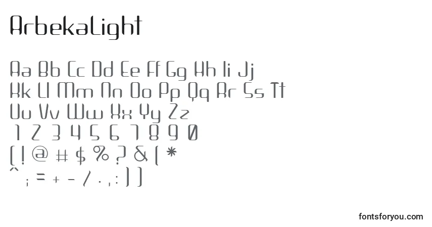 A fonte ArbekaLight – alfabeto, números, caracteres especiais