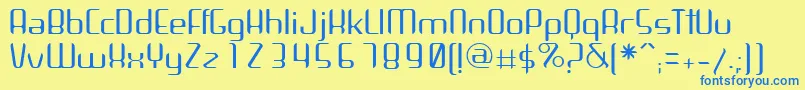 フォントArbekaLight – 青い文字が黄色の背景にあります。