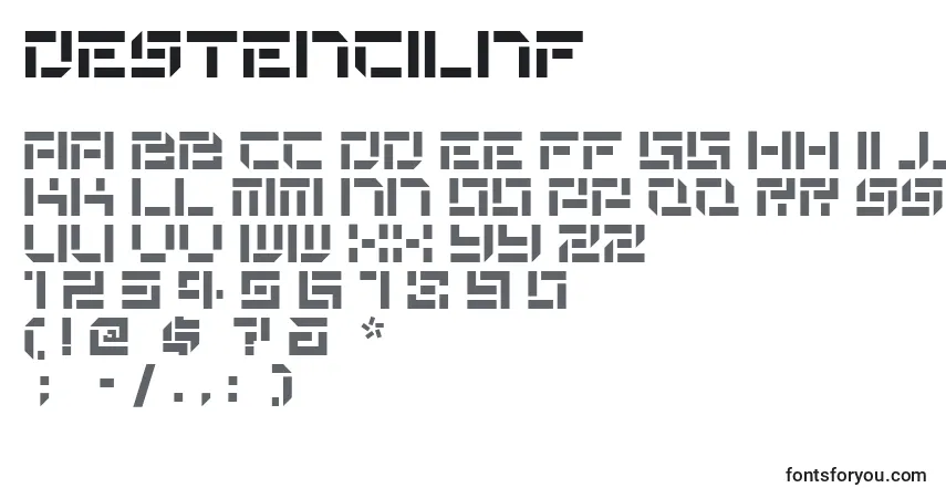 Czcionka Destencilnf – alfabet, cyfry, specjalne znaki