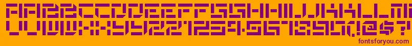 Destencilnf-Schriftart – Violette Schriften auf orangefarbenem Hintergrund