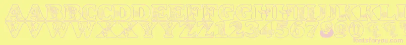 LmsCircusBugs-fontti – vaaleanpunaiset fontit keltaisella taustalla
