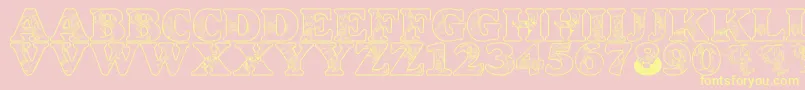 LmsCircusBugs-fontti – keltaiset fontit vaaleanpunaisella taustalla