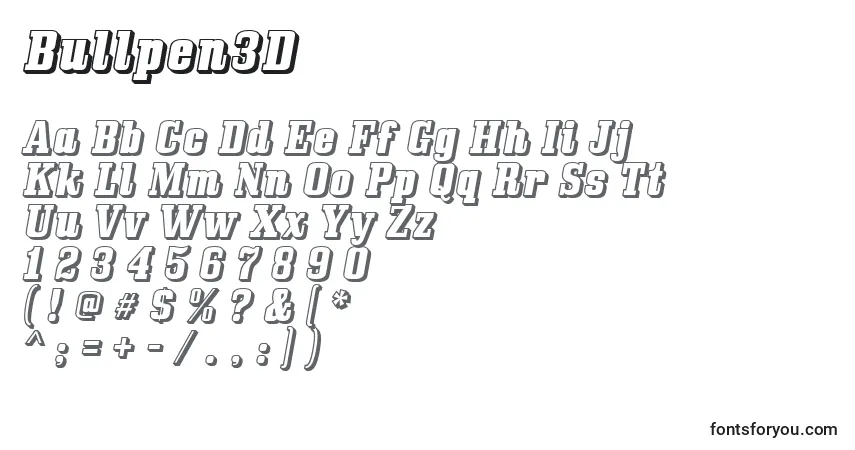 Schriftart Bullpen3D – Alphabet, Zahlen, spezielle Symbole