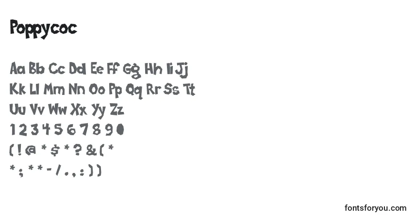 Schriftart Poppycoc – Alphabet, Zahlen, spezielle Symbole