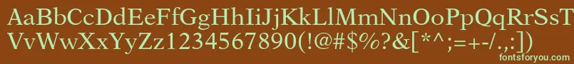 フォントNewasterltstd – 緑色の文字が茶色の背景にあります。