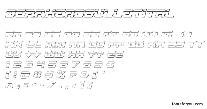 Schriftart Gearheadbulletital – Alphabet, Zahlen, spezielle Symbole
