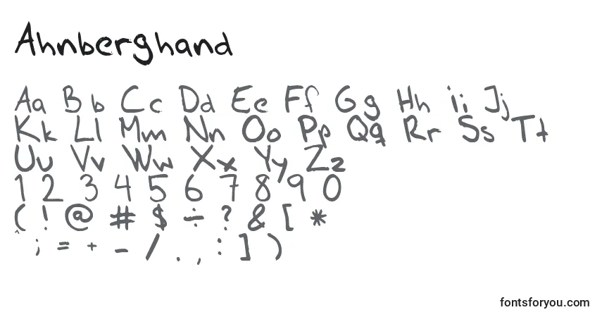 A fonte Ahnberghand – alfabeto, números, caracteres especiais