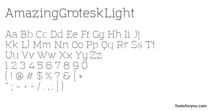 Schriftart AmazingGroteskLight – Alphabet, Zahlen, spezielle Symbole
