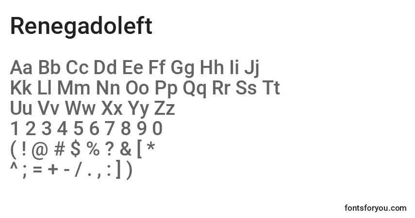 A fonte Renegadoleft – alfabeto, números, caracteres especiais