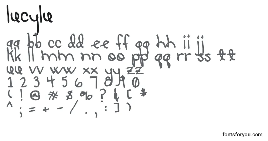 A fonte LucyLu – alfabeto, números, caracteres especiais
