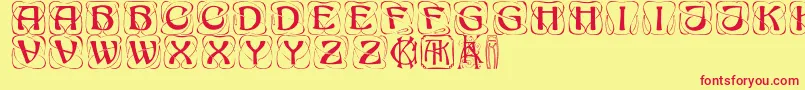 Konankaps-Schriftart – Rote Schriften auf gelbem Hintergrund