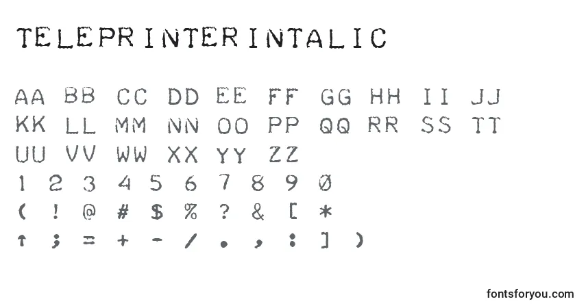 Schriftart TeleprinterIntalic – Alphabet, Zahlen, spezielle Symbole