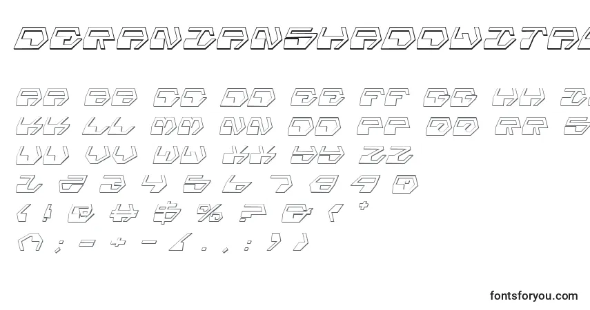 A fonte DeranianShadowItalic – alfabeto, números, caracteres especiais