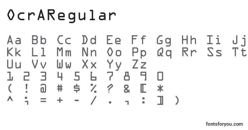 A fonte OcrARegular – alfabeto, números, caracteres especiais