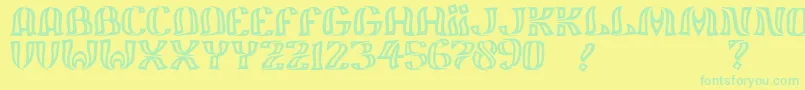 フォントJmhFelizOut – 黄色い背景に緑の文字