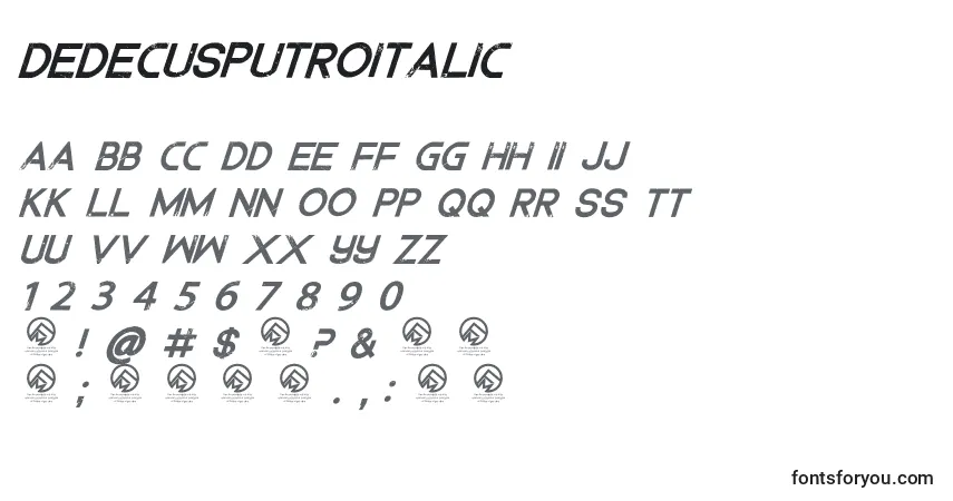 A fonte DedecusputroItalic (91315) – alfabeto, números, caracteres especiais