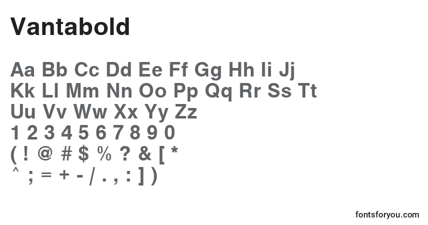 Czcionka Vantabold – alfabet, cyfry, specjalne znaki
