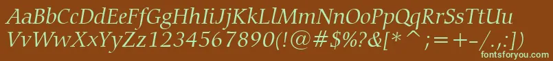 CarminaLightItalicBt Font – Green Fonts on Brown Background