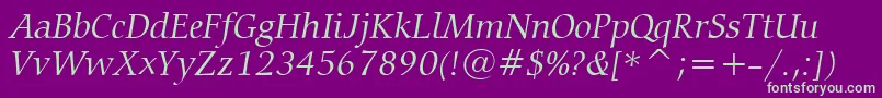 CarminaLightItalicBt Font – Green Fonts on Purple Background