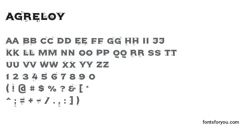 A fonte Agreloy – alfabeto, números, caracteres especiais
