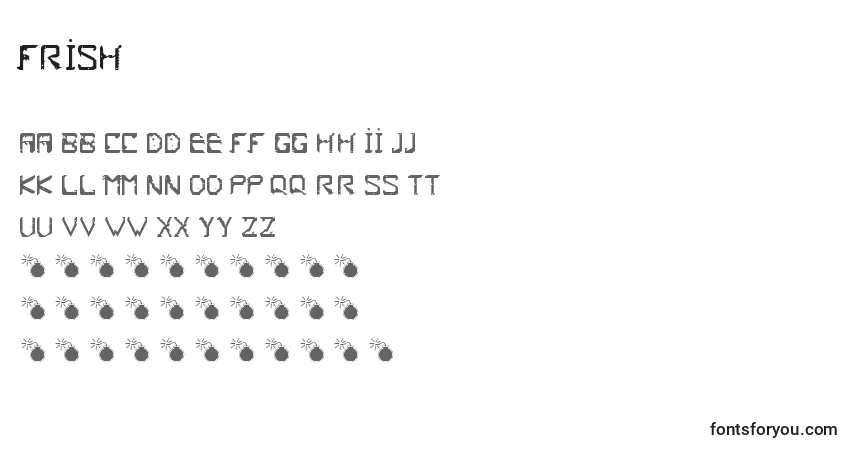 Czcionka Frish – alfabet, cyfry, specjalne znaki