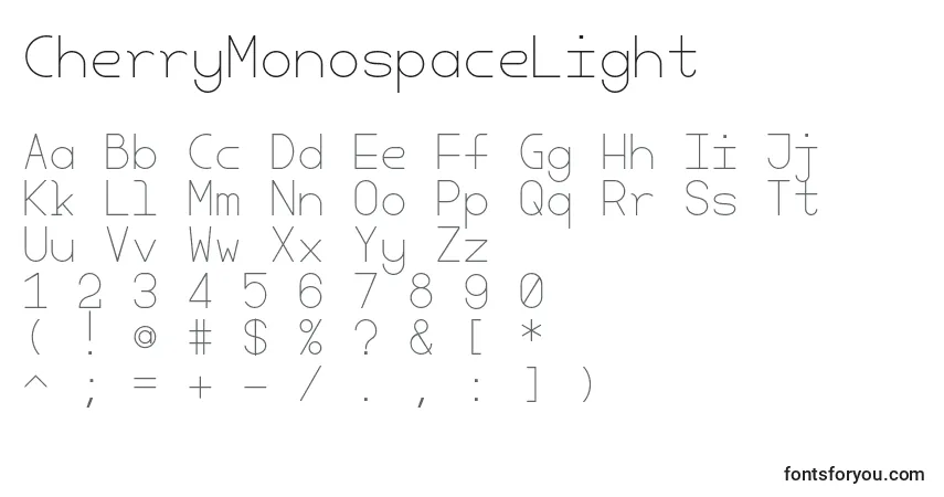 CherryMonospaceLight-fontti – aakkoset, numerot, erikoismerkit