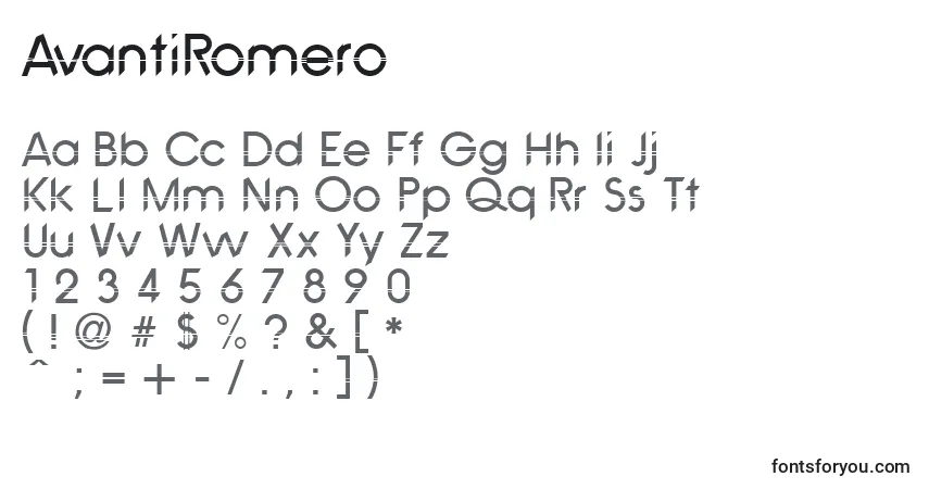 Шрифт AvantiRomero – алфавит, цифры, специальные символы