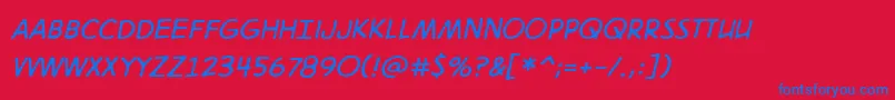 Digitalstrip2.0BbItalic-Schriftart – Blaue Schriften auf rotem Hintergrund
