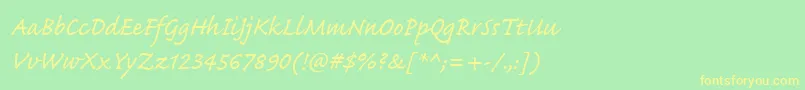 フォントCaflischscriptwebpro – 黄色の文字が緑の背景にあります