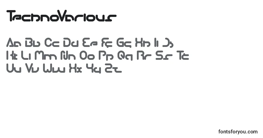 Czcionka TechnoVarious – alfabet, cyfry, specjalne znaki